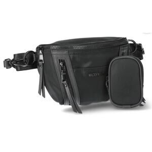 Madden NYC Women's Crossbody Belt Bag Multi Zipper Fanny Pack with Pouch, Black